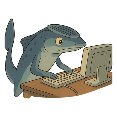 ghibli style remora fish at a computer sticker