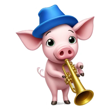 Pig with a blue trumpet and a cap sticker