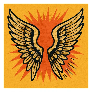 a pair of wings in old school comic book style sticker