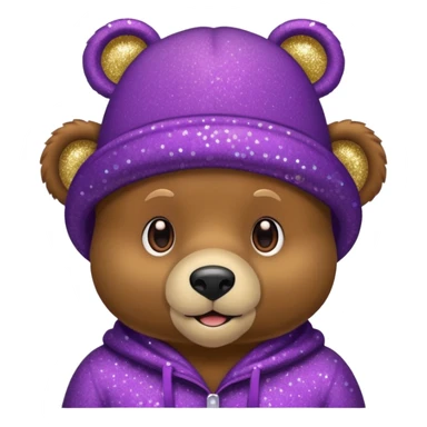 Urso adulto com boné roxo com glitter sticker