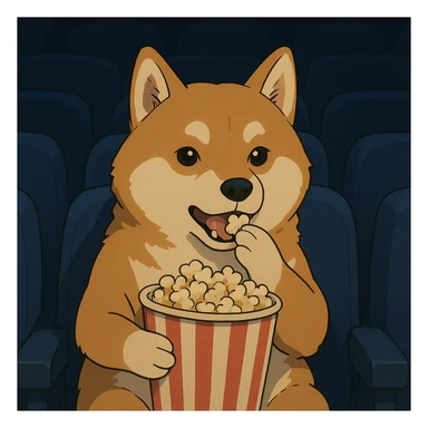 shiba inu eating popcorn at the movie theater sticker