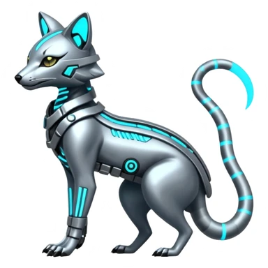 Metallic Alloy-Silver Chrome-Plated Futuristic Neon-Circuit Cyberpunk Genet-Zeraora-Protogen-fusion-creature (full body) sticker