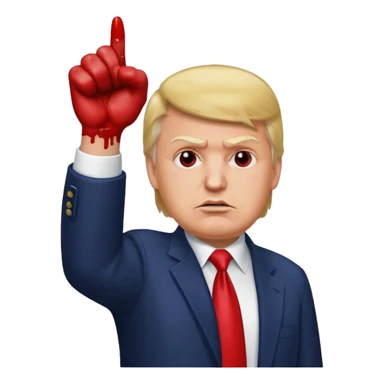 Trump holding his fist up after he was shot with blood on his face sticker