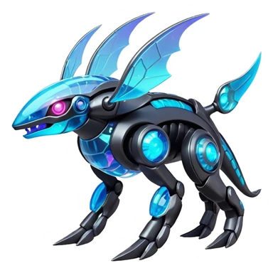  Epic legendary realistic rare glowing mechanical Shiny sparkly transparent bioluminescent luminescent vibrant bright pastel dark exotic iridescent colorful gradients futuristic modern metallic glossy glittery fantasy-cyber-Protogen-Fakémon-Pokémon-Vernid-creature sticker