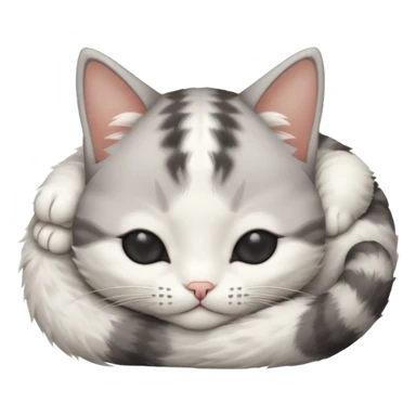 grey and white small cat with eyes closed lying down upside down tightly covering its own face sticker