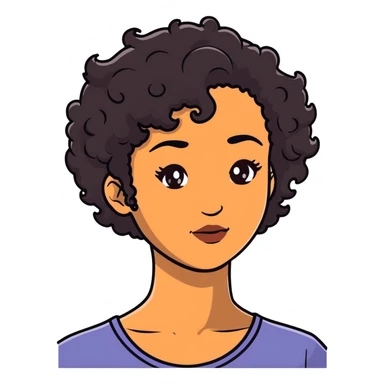 Woman with brown skin, short dark black curly hair sticker