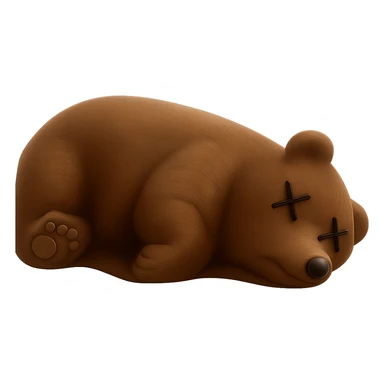 Remove the border and shadow under the dead bear, keep the rest realistic, add X's on eyes, no background, preserve original look in a realistic style. sticker