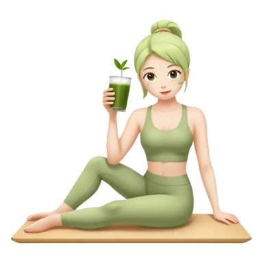 Una niña haciendo pilates y tomando matcha sticker