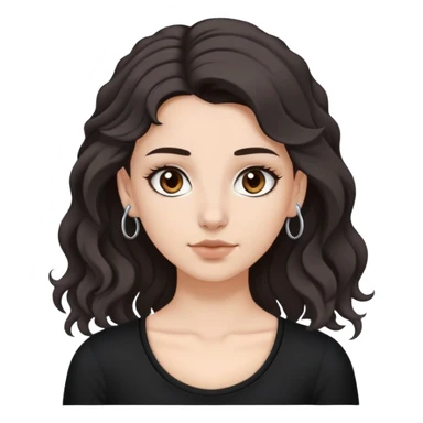White girl with brown eyes, with septum piercing and a black top, with hair dark brown with grey at the back (semi curl hair)  sticker