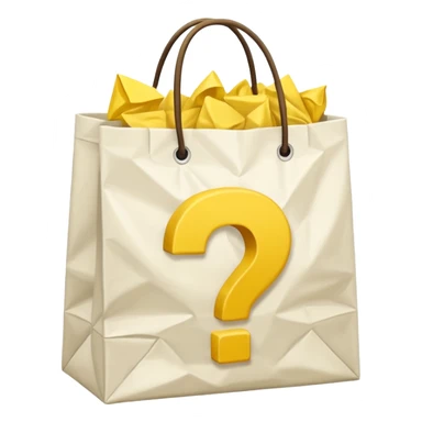 white goodiebag with yellow questions mark boxes stuffed in it sticker