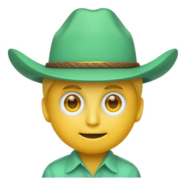 unisex yellow face emoji with a minty green cowboy hat, Bitcoin logo eyes, and '100x' on the hat, playful style sticker