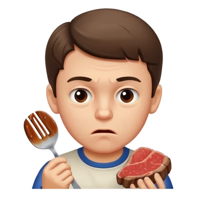 мальчик ест стейк и ему не нравится sticker