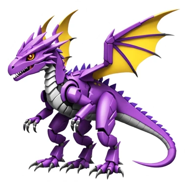 Cool Badass Purple Yellow Digimon-Fakemon-Guilmon-Velociraptor-Dragon-Mecha full body sticker