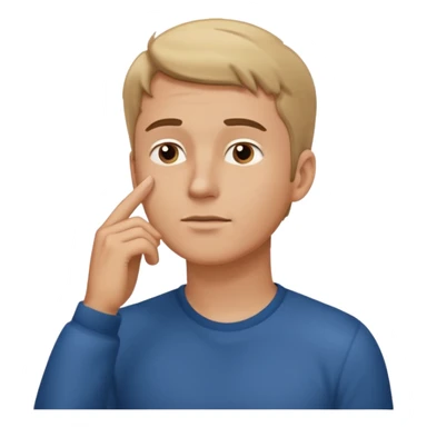 white guy looks up, stands sideways, puts hand to chin, thinks sticker