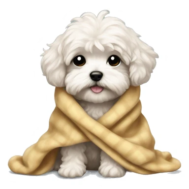 really sad crying maltipoo puppy in blanket cuddled up sticker
