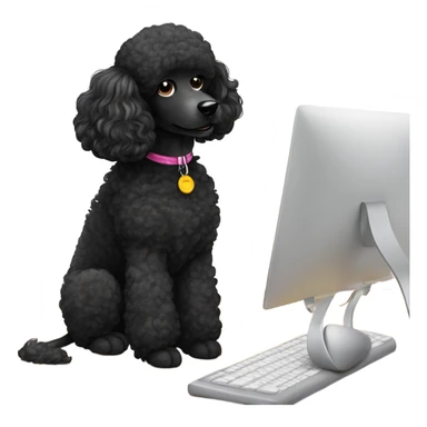 Black poodle listening to call sticker