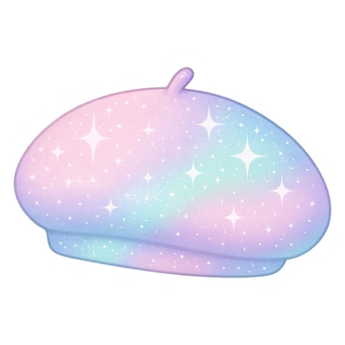 girly sparkling pastel beret, soft colors, no background sticker