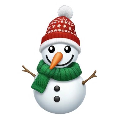 A snowman wearing an ugly Christmas sweater with a funny hat sticker