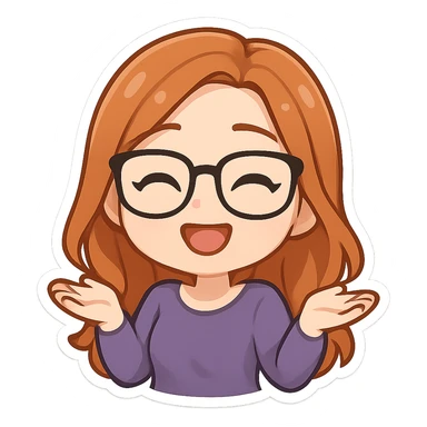 cartoon style emoji of woman with long copper hair, white skin, wearing glasses sticker