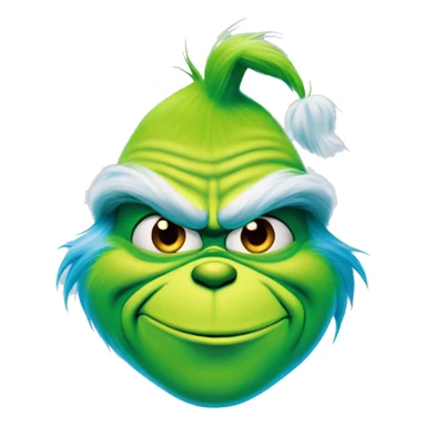the grinch, dyed blue, with a smirk sticker