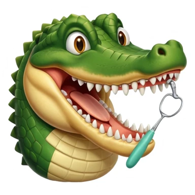 an alligator opening its mouth with a dentist sticker
