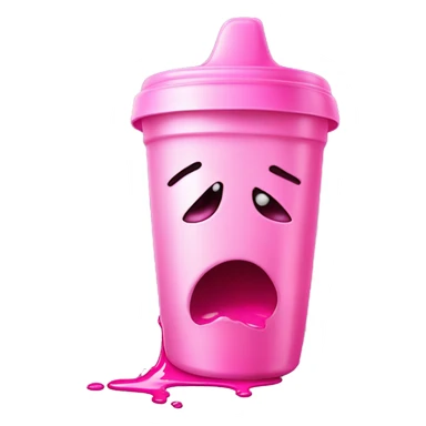 A spilled sippy cup with pink liquid, a twisted reflection of a face, representing confusion and emotional manipulation. sticker