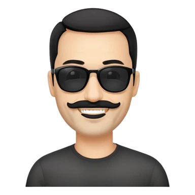 đàn ông 50 tuổi, da trắng, có râu ria đen. đeo kính đen, tóc đen ngắn, cười mỉm sticker