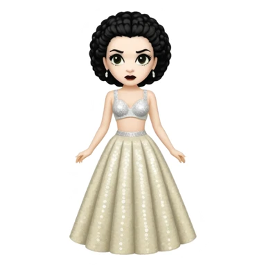Bride of Frankenstein with black hair, ivory sequin bra, ivory sequin long skirt  sticker