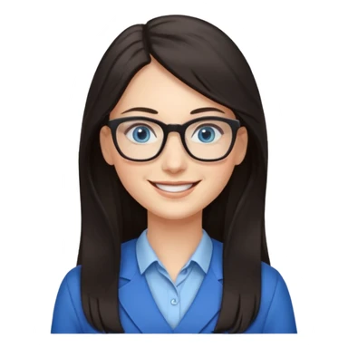 long dark hair, blue eyes, glasses teacher female sticker