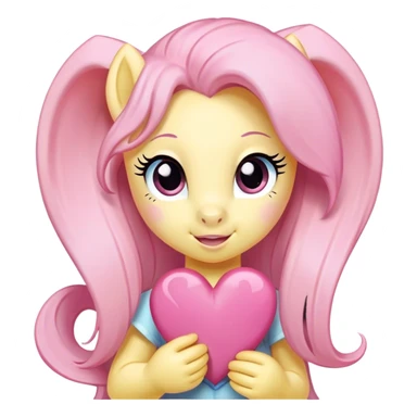 Fluttershy from my little pony blushing and holding a pink heart  sticker