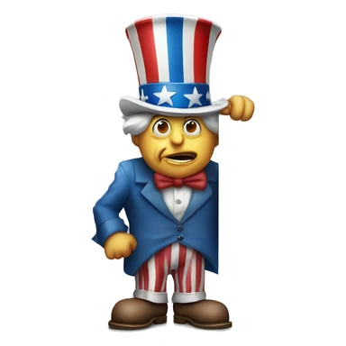 Uncle Sam with pitiful eyes holds a sign at full height waist photorealistic serious sticker