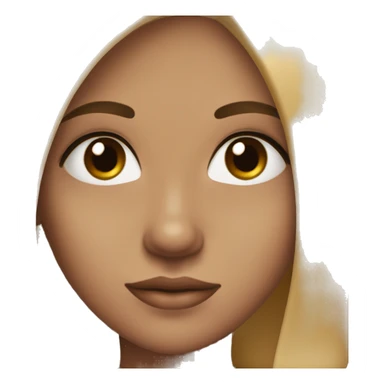 A girl with a round face, but beautiful. Straight hair slightly below the shoulders, parted to the right, brown in color. Big brown eyes, a small bump on her nose, large lips, and beautiful cheekbones, with black, not thin, eyebrows. sticker