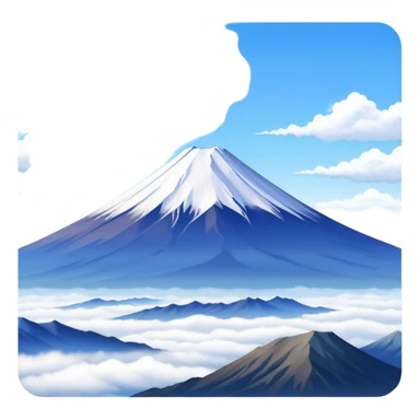 Cinematic Realistic Mount Fuji Landscape Emoji, depicted with the iconic snow-capped peak set against a serene sky rendered with lifelike textures and breathtaking, natural lighting. sticker