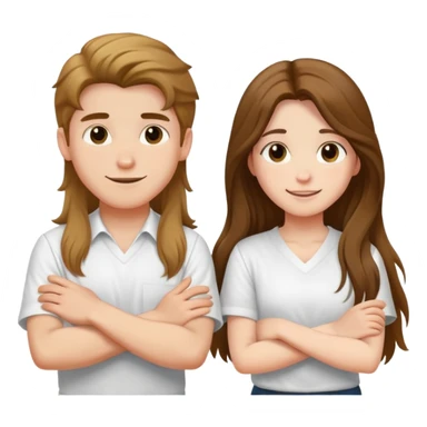 A boy and a long-haired girl crossed their arms over their chests - with a happy look on their faces - wearing white shirts sticker