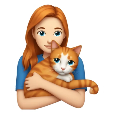 Young women with brown hair and blue eyes hugging an orange cat sticker