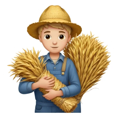 boy farmer, hug a bundle of straw sticker