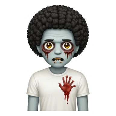 Make a image of a zombie with a curly  Afro with a  fade make it like a emoticon not as scary make hair black and with a white t shirt  sticker