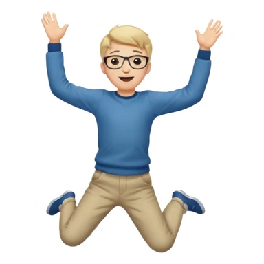 Very excited boy, jumping for joy, full body, eyes closed, wearing glasses sticker