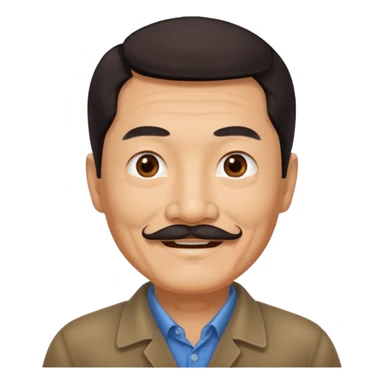 Older Chinese man with dark hair and full turn down mustache sticker