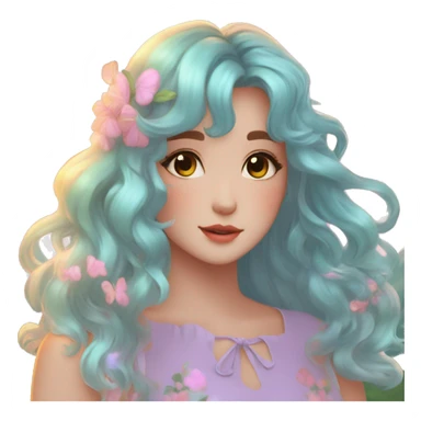 Dreamy pretty shiny colorful girl in nature pastelcore kawaii beautiful hair cottagecore accessories trending aesthetic sticker
