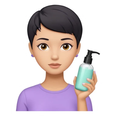 tan girl with pastel purple shirt with black hair & a pixie, doing her skin care sticker