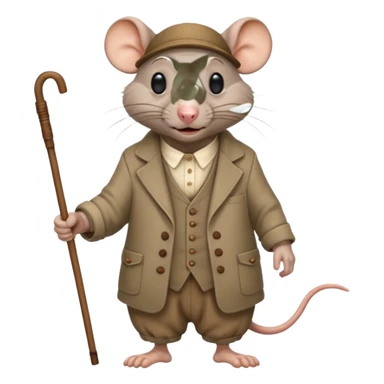 Old rat with wrinkles, happy, with old clothes and a cane  sticker