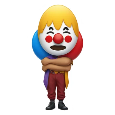 emoji sad underneath but holding up a clown emoji sticker