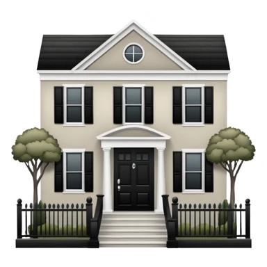 greige colonial house with black shutters and black front door and black railings. sticker