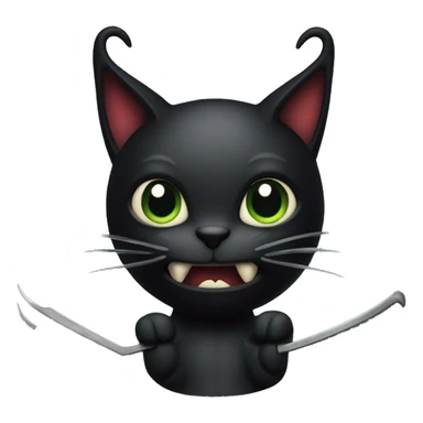 Black devil cat with horns and a pitch fork sticker