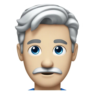 a white man with blue eyes, a thick mustache and kinda down turing eyebrows and dark/grey hair  sticker