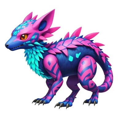 Tropical futuristic lush warm-colored modern colorful neon-colored cyber-Fakémon-Digimon-Trico-Vernid-creature sticker
