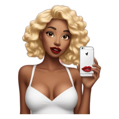 Influencer model with fake lips taking a selfie sticker