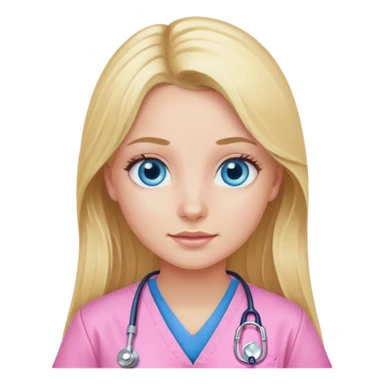 Blonde girl blue eyes long hair pink scrubs  sticker