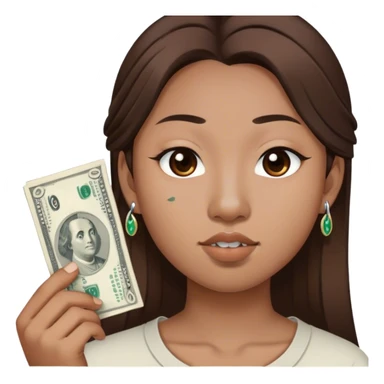 asian color de pelo castaño, con un piercing séptum en la nariz contando dólares  sticker